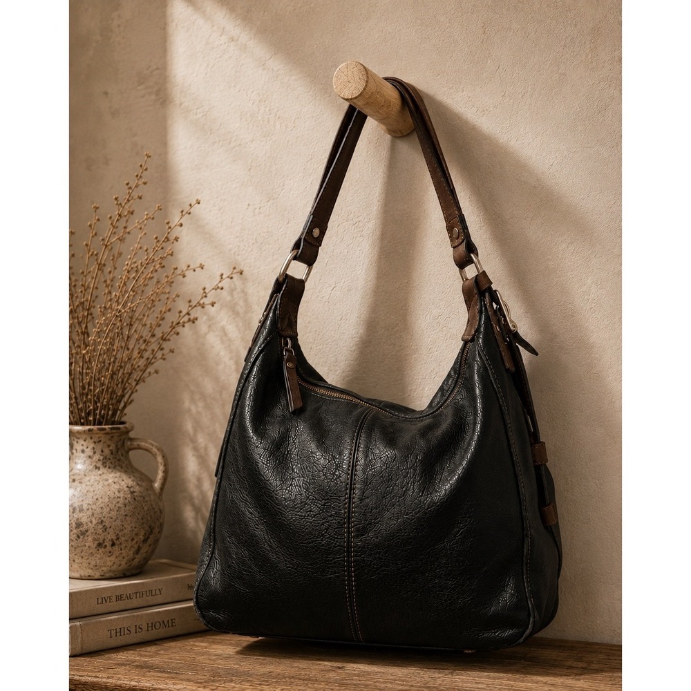 Valentina Leather Bag Brown Black Patina Hobo Boho Statement